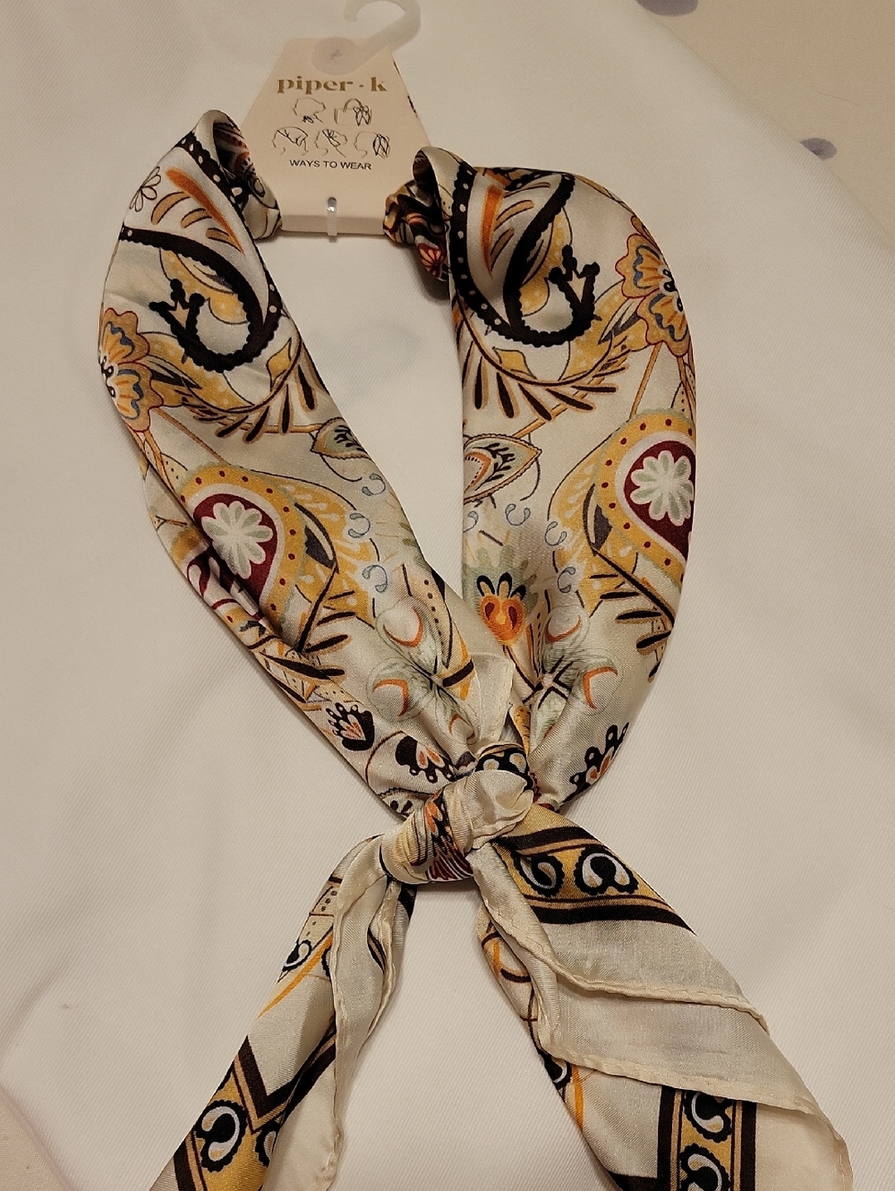 Piper Cream Paisley Neck Scarf with Yellow and Black Accents